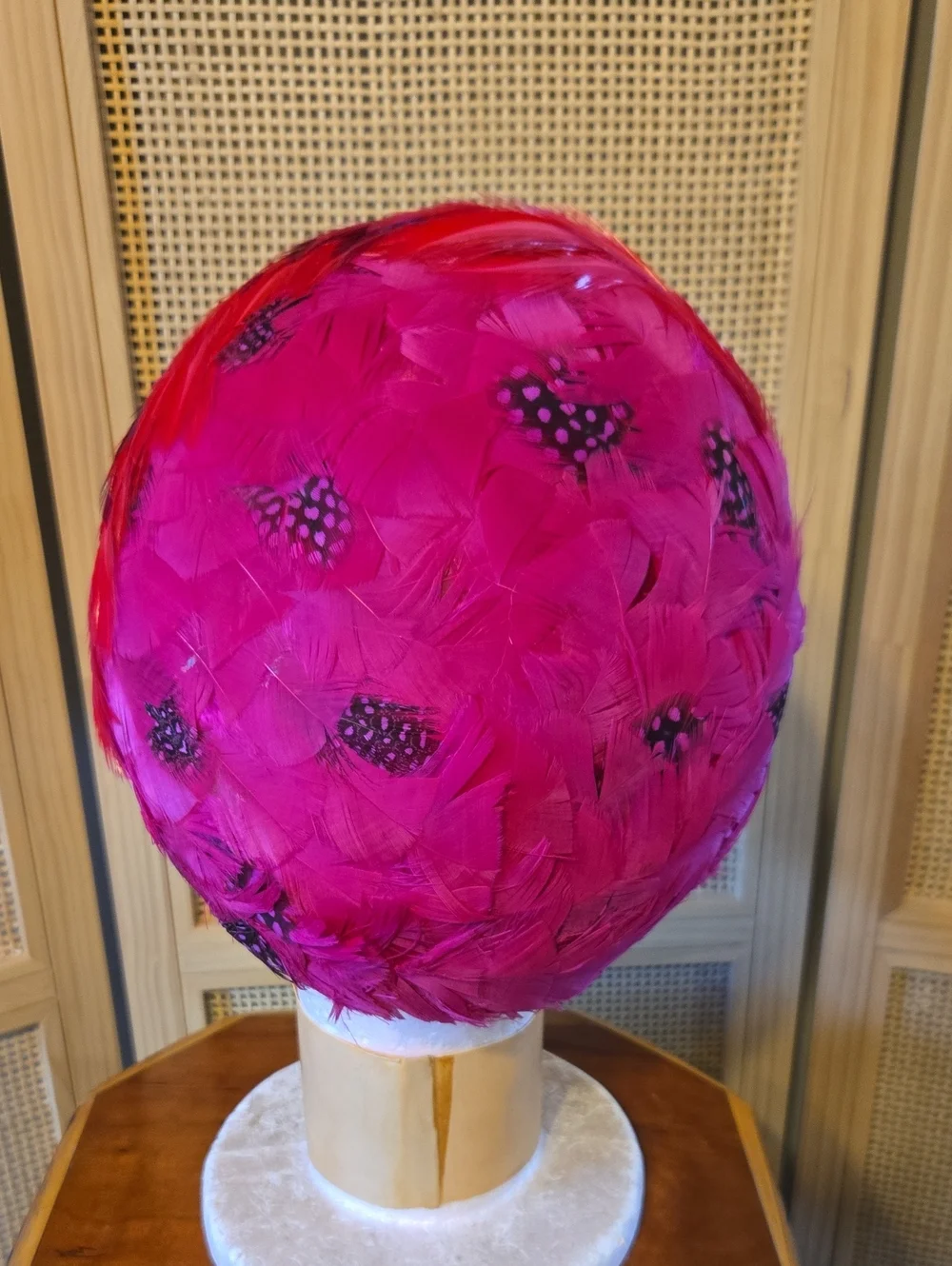 Vintage Feathered Hat Wool- Hot Pink Mid Century Unique